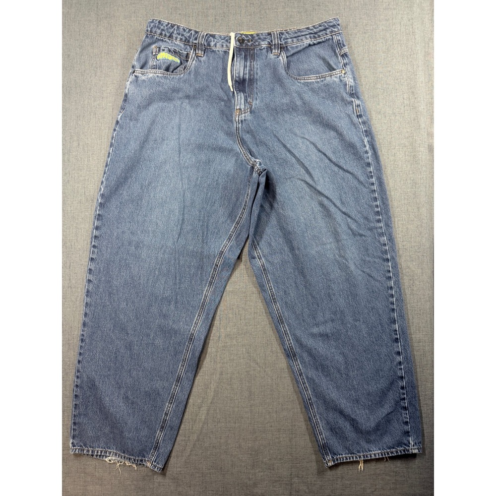 Empyre Loose Fit Blue Denim Skate Jeans Mens 34 Graphic Embroidered